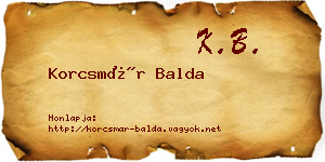 Korcsmár Balda névjegykártya